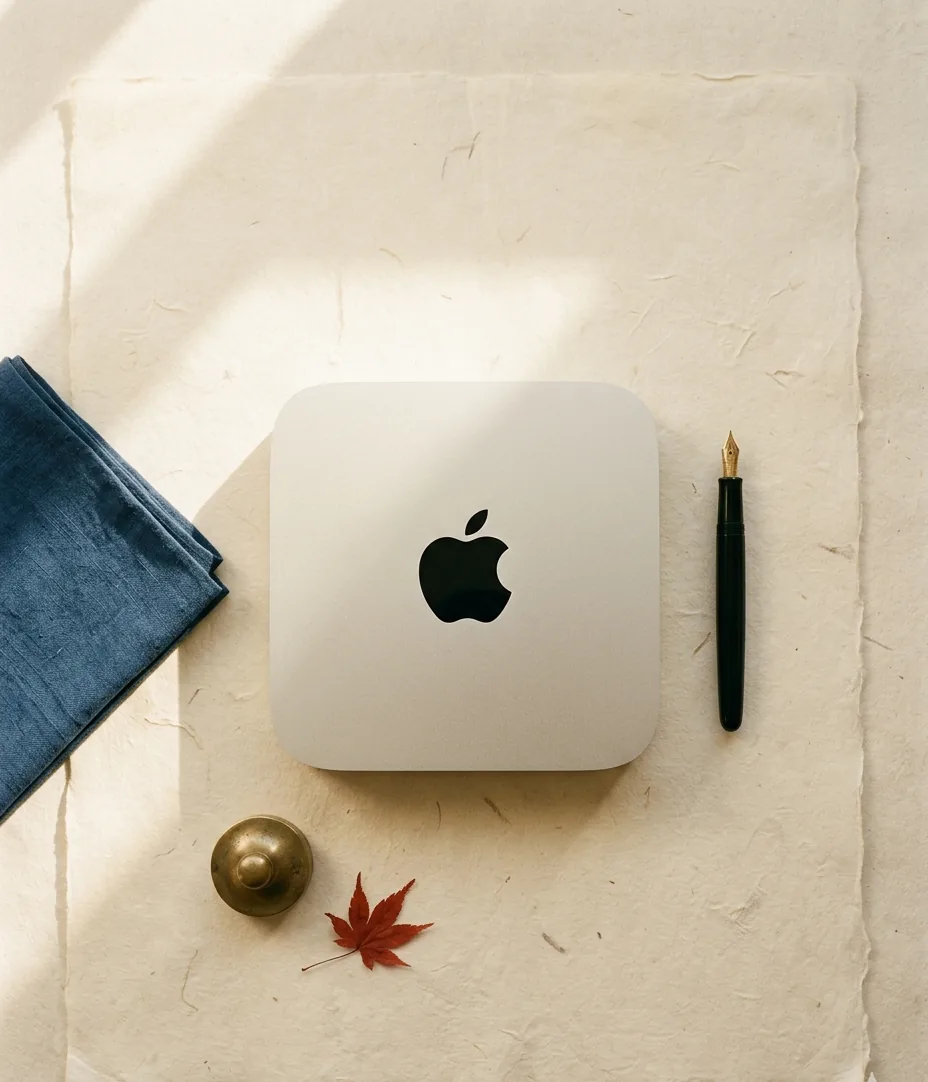 和紙の上に置かれた Mac mini